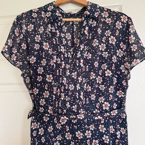 Dress “db Established 1962.” Navy Blue/Pink Dogwood Flowers. A-Line / Cami Slip.